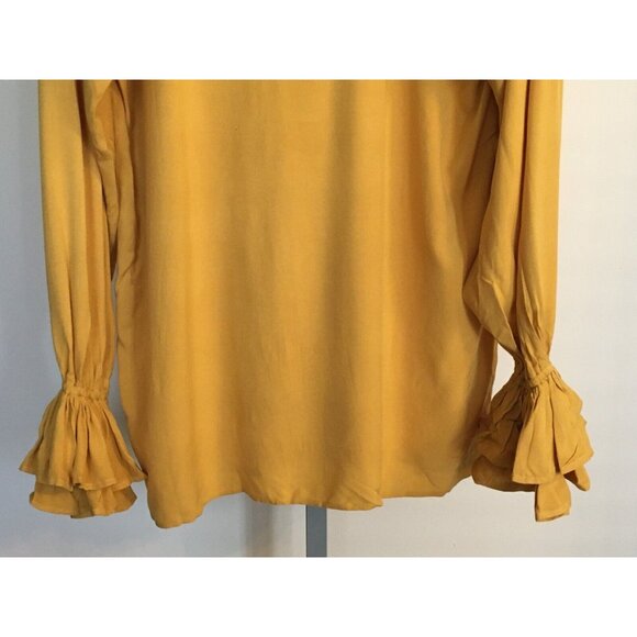 Pirate Dressing Costume Shirt Gold Halloween Renaissance Fest Ruffle Collar L - Picture 9 of 10